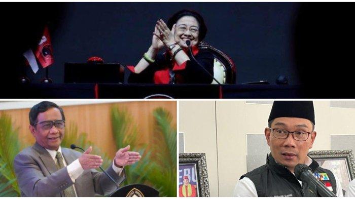 Kolase foto Megawati Soekarnoputri dengan Mahfud MD dan Ridwan Kamil.