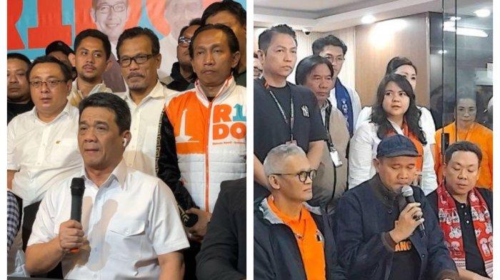 Kolase Foto Jumpa Pers Kubu RIDO dan Timses Pramono Anung-Rano Karno terkait Pilkada Jakarta 2024.