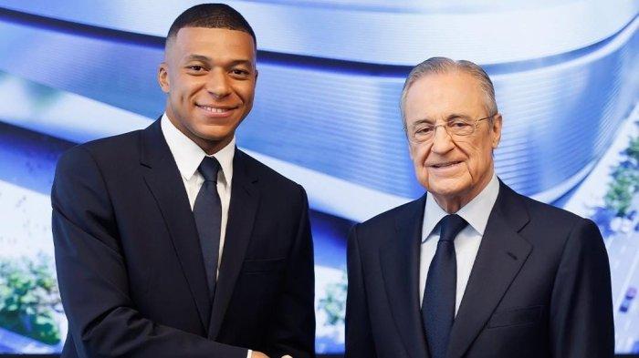 Senyum Kylian Mbappe saat diperkenalkan Real Madrid di Santiago Bernabeu pada Selasa (16/7/2024) malam WIB.