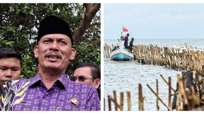 PAGAR LAUT TANGERANG- Kepala Desa Kohod, Arsin saat meninjau area laut yang memiliki SHGB dan SHM, di Desa Kohod, kabupaten Tangerang, Banten, Jumat (24/1/2025) dan pagar laut di Tangerang
