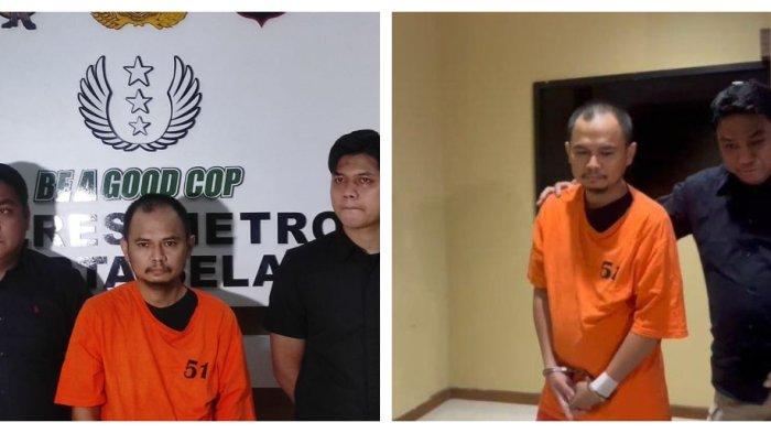 Kolase Foto Panca Darmansyah (41) pembunuh empat anaknya saat berada di Polres Metro Jakarta Selatan.