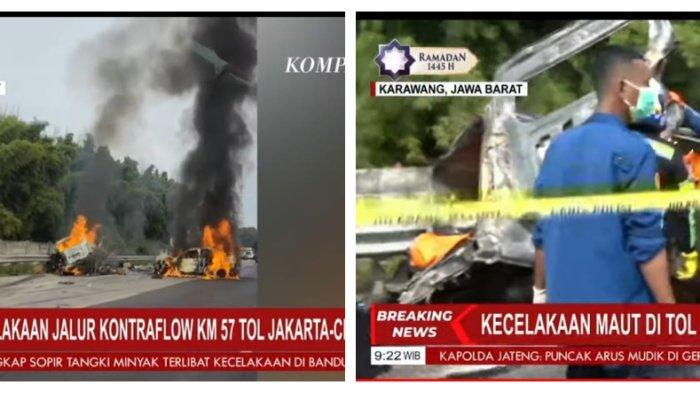 Penampakan minibus Grandmax hangus terbakar yang menewaskan seluruh penumpang di KM 58 Tol Jakarta-Cikampek pada Senin (8/4/2024) pukul 07.04 WIB.