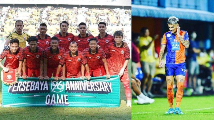Para pemain Persija Jakarta sebelum melakoni laga uji coba kontra Persebaya Surabaya (kiri) dan Philip Roller (kanan).