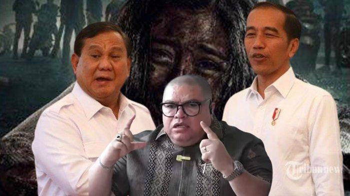 Ilustrasi Presiden Jokowi dengan Presiden terpilih Prabowo Subianto dan Razman Nasution berlatar film Vina. Razman mengatakan penyelesaian kasus Vina terkait suksesi kepemimpinan dari Jokowi ke Prabowo.