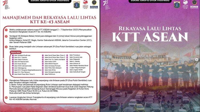 Rekayasa lalu lintas selama KTT ASEAN pada 2-7 September 2023. Ini daftar 29 ruas jalan yang ditutup serta rute alternatifnya.