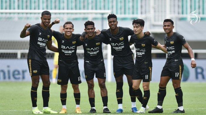 Selebrasi pemain Dewa United di Liga 1.