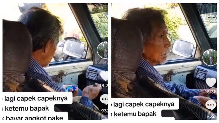 Seorang kakek yang terlihat sudah renta membayar ongkos angkot menggunakan tutup botol. Kakek tersebut terlihat mengenakan kemaja belang-belang biru dan membawa sebuah tas.