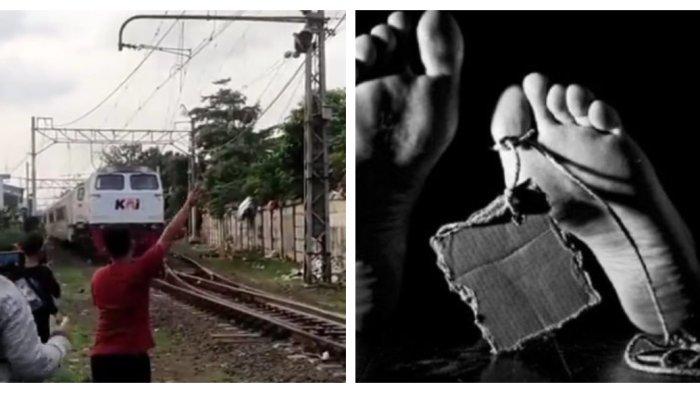 Seorang pria nekat tengkurap di atas rel sesaat sebelum kereta hendak melintas di kawasan Pasar Senen, Jakarta Pusat pada Minggu (9/7/2023).