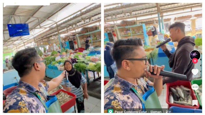 Asyiknya pedagang dan pembeli di Pasar Condong Catur, Sleman, Yogyakarta, karaokean bareng