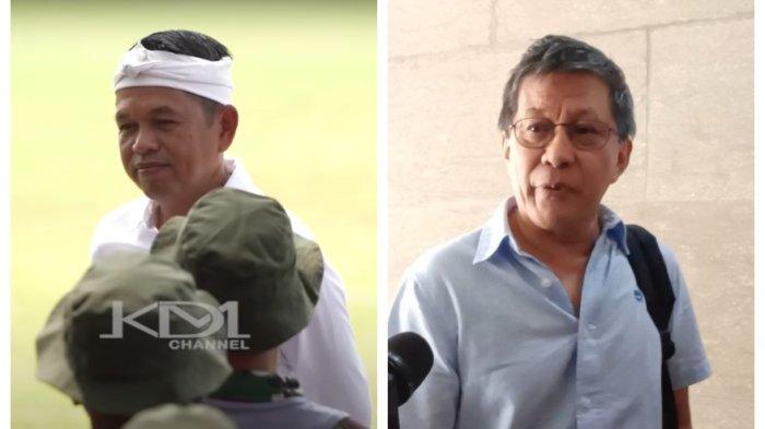 KRITIK BARAK MILITER - Pengamat politik, Rocky Gerung, tak hanya menyebut program barak militer ala Dedi Mulyadi sebuah kedangkalan. Terbaru, ia menyatakan bahwa program tersebut dibuat oleh pemimpin yang mengeluarkan usul konyol. (Tangkapan layar KDM Channel dan Kompas.com/Rahel).