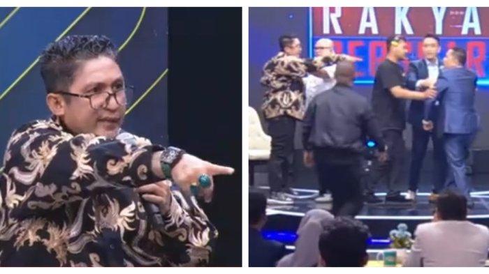 NYARIS ADU JOTOS - Pengacara Razman Nasution, Firdaus Oiwobo, nyaris terlibat adu jotos dengan praktisi hukum, Pitra Romadoni di acara Rakyat Bersuara yang tayang di iNews TV pada Selasa (18/2/2025). (Tangkapan layar iNews TV).