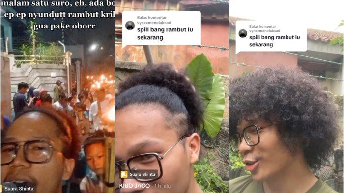 Pemilik akun TikTokers @kibojagoo membagikan momen lucu rambut kribonya terbakar saat mengikuti pawai obor dalam rangka peringatan Tahun Baru Islam 1 Muharram 1445 Hijriah di Jakarta.