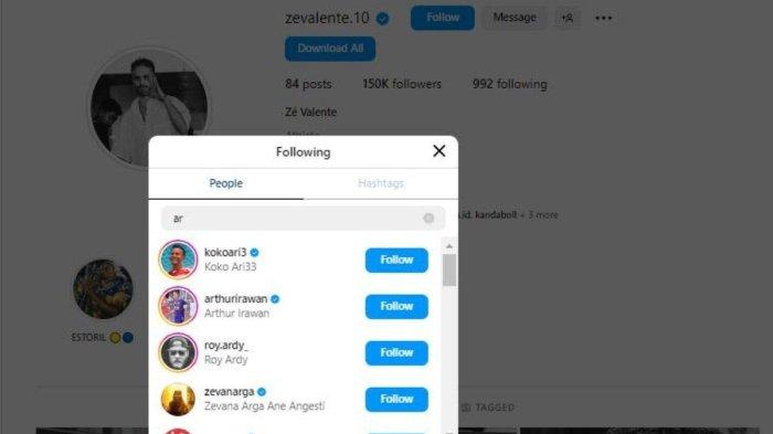 Ze Valente kepergok follow IG milik bos Persik Kediri, Arthur Irawan.