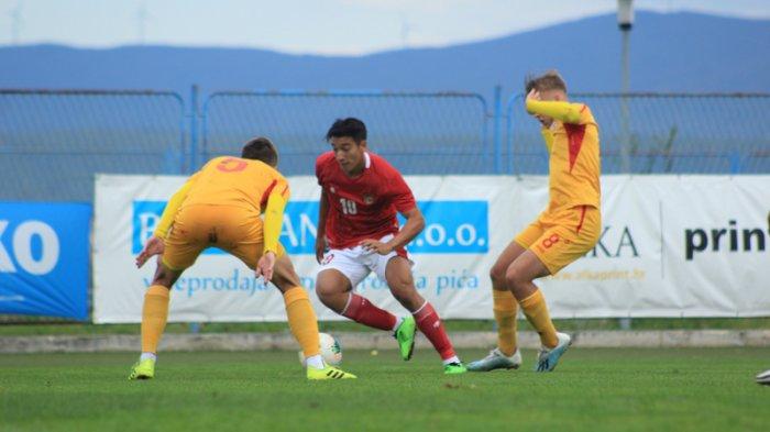 Aksi Jack Brown saat memperkuat Timnas U-19 Indonesia melawan Makedonia Utara di Stadion NK Junak Sinj, Split, Kroasia, pada Minggu (11/10/2020) waktu setempat.