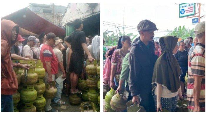 Warga Cikupa, Kabupaten Tangerang, mengular di depan agen gas LPG imbas langkanya gas melon, dan suasana antrean panjang di agen gas LPG di toko Tri Wijaya, Pondok Aren, Tangerang Selatan, Senin (3/2/2025).