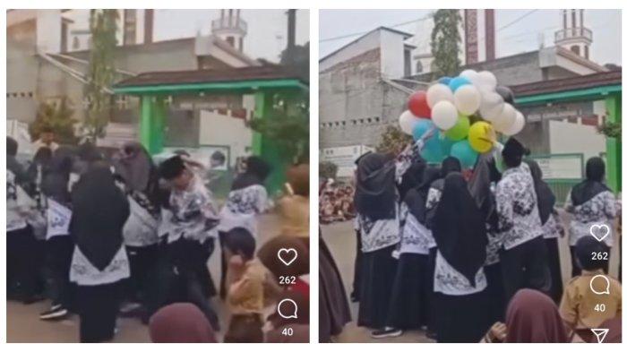 Insiden balon gas helium meledak saat peringatan Hari Guru Nasional di SDN Cimuning 1, Kecamatan Mustikajaya, Kota Bekasi .