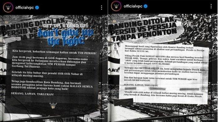 Seruan rencana aksi pemberian dukungan langsung, serta pengawalan keberangkatan tim Persib Bandung hingga gerbang tol Pasteur, yang akan dilakukan VIking Persib Club, melalui unggahan @officialvpc, Jumat (8/3/2024) malam.