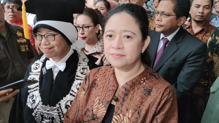 Ketua DPR Puan Maharani ketika dijumpai wartawan di Balairung Universitas Indoneia, Beji, Kota Depok.