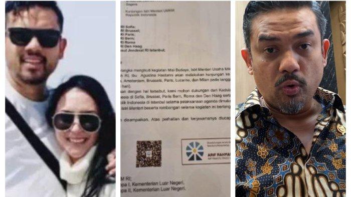 MINTA FASILITAS NEGARA- Surat Kementerian Usaha Mikro, Kecil, dan Menengah ( UMKM ) Republik Indonesia kepada KBRI di eropa untuk meminta fasilitas kepada istri dari Menteri UMKM Maman Abdurrahman Agustina Hastarini ramai di media sosial, Kamis (3/7/2025).  Kegiatan ini berlangsung selama 14 hari, dari tanggal 30 Juni hingga 14 Juli 2025. (dok IG Agustina/media sosial X  dan Kompas.com/Firda Janati).