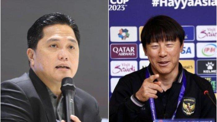 Ketua Umum PSSI, Erick Thohir dan pelatih Timnas Indonesia Shin Tae-yong.