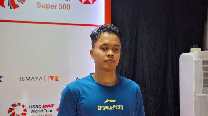 Pebulutangkis tunggal putra Indonesia, Anthony Sinisuka Ginting usai menumbangkan Loh Kean Yew (Singapura) pada perempatfinal Indonesia Masters 2024, Jumat (26/1/2024).