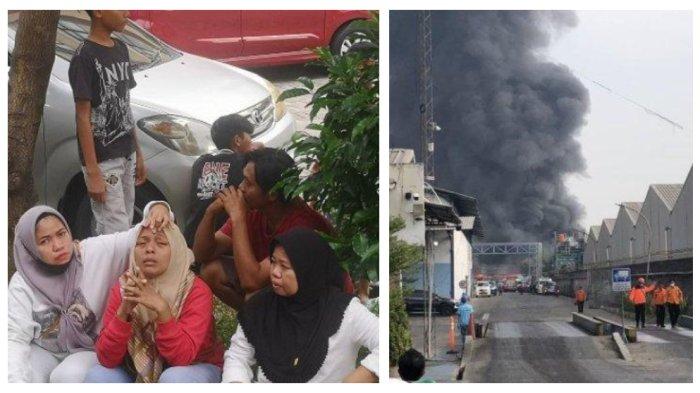 Kolase Foto keluarga korban menunggu di RS Polri Kramat Jati dan kebakaran pabrik di Bekasi, Jumat (1/11/2024). Jerit tangis keluarga korban kebakaran Pabrik Pakan Ternak di RS Polri Kramat Jati, Jumat (1/11/2024). Kebakaran dipicu ledakan alat produksi.