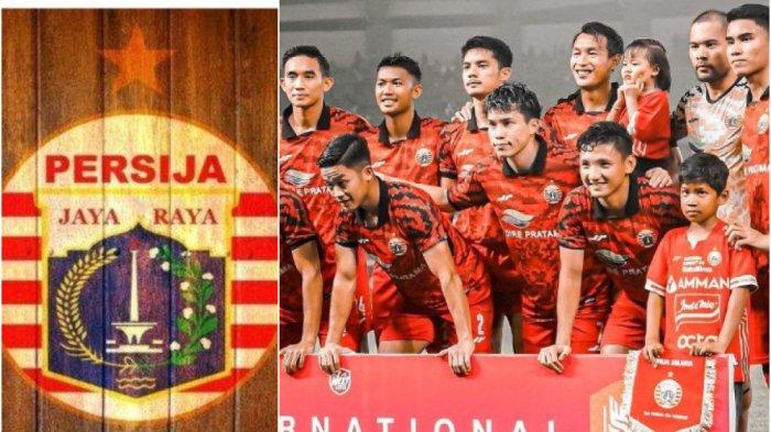 Logo Persija Jakarta dan foto tim sebelum pertandingan Liga 1 2023/2024.