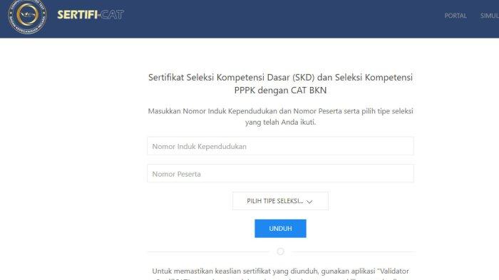 Laman untuk mengunduh sertifikat SKD CPNS 2023