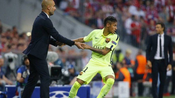 Pep Guardiola dan Neymar semasa masih di FC Barcelona.