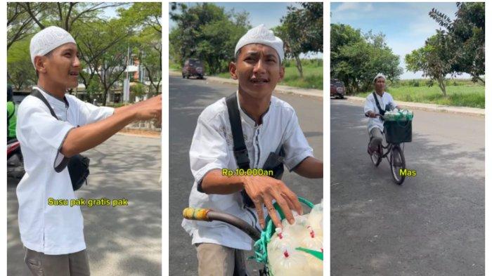 Momen pemuda disabilitas bernama Karel berjualan susu kedelai mengenakan sepeda viral di media sosial