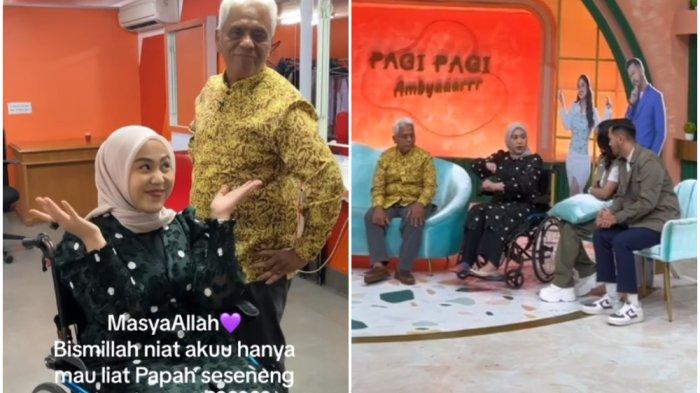 Dhiya Ulhaq Tino Putri membagikan momen ayahnya, Sutikno, tampak bahagia. Unggahan video pengorbanan seorang ayah rela menemani putrinya yang alami patah kaki dan harus beraktivitas dengan kursi roda sebelumnya viral di media sosial. 