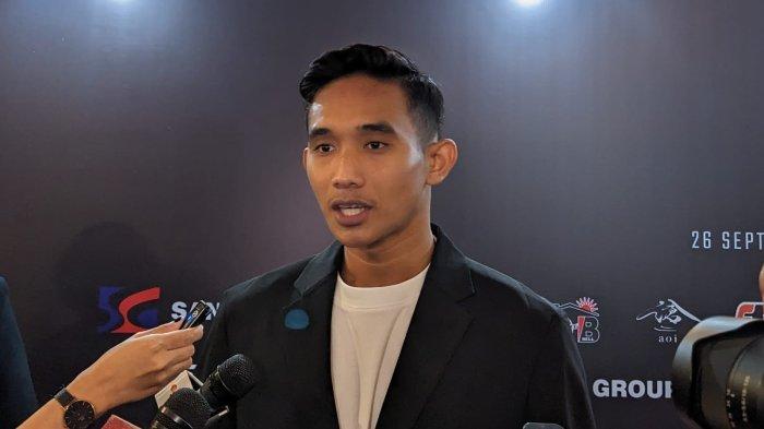 Pemain Timnas Indonesia, Rizky Ridho, saat ditemui di malam penghargaan Santini Jebreeet Media Awards, di JS Luwansa, Jakarta Selatan