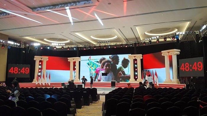 Suasana Ruang Debat Capres 2019 di Grand Ballroom Hotel Sultan, Minggu (17/2/2019).