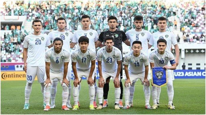 Potret starting XI Uzbekistan U23 dalam pertandingan Perempat Final Piala Asia U23 2024 melawan Arab Saudi, Jumat (26/4/2024). Kini Uzbekistan bakal menjadi lawan dari Timnas Indonesia.