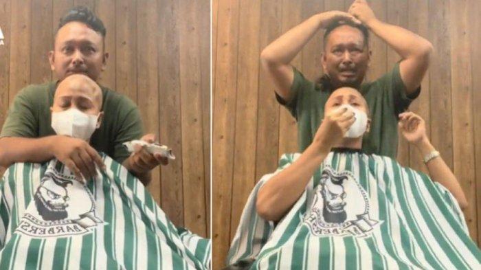 Momen membuat haru saat suami rela mencukur habis rambutnya alias botak demi menemani perjuangan istri penderita kanker.