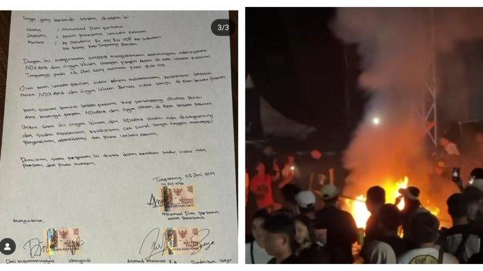 Kolase surat pernyataan dari EO dan kerusuhan Tangerang Lentera Festival atau TNG Lenfest 2024.