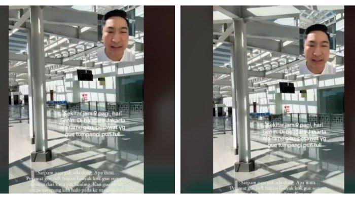 Kolase tangkapan layar suasana bandara yang mendadak sepi, padahal seorang penumpang hanya meninggalkan area tersebut sebentar untuk pergi ke toilet setelah turun dari pesawat.