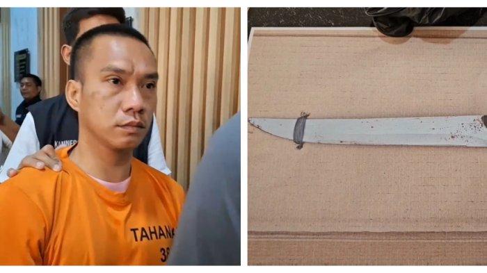 Kolase Foto tersangka FO dan Pisau yang dipakai anak untuk menusuk ayah tirinya sebanyak 11 kali hingga tewas di Penjaringan, Jakarta Utara.