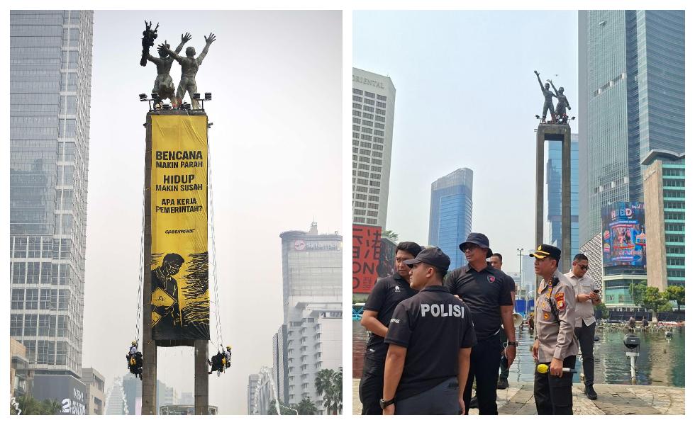 Polisi tuturkan Tak Ada Penangkapan 6 Aktivis Greenpeace yang Bentangkan Spanduk Protes di Bundaran HI