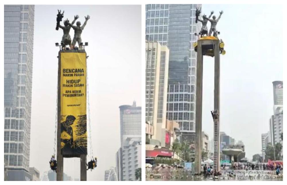 Spanduk Raksasa Greenpeace di Bundaran HI, Pramono Anung Ingatkan Demo Tak Ganggu Ketertiban Umum