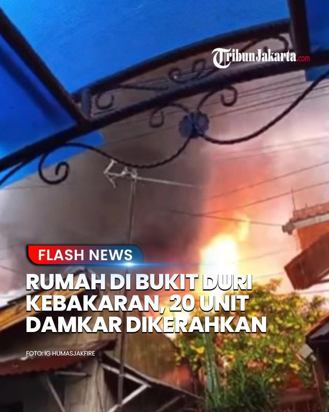 Kebakaran melanda rumah tinggal di Jalan Kutilang 28, RW 2, Kelurahan Bukit Duri, Tebet, Jaksel pada Sabtu pagi. Kobaran api dan asap tebal terlihat di lokasi. Warga panik berteriak mencari air dan terdengar suara azan berkumandang. 

