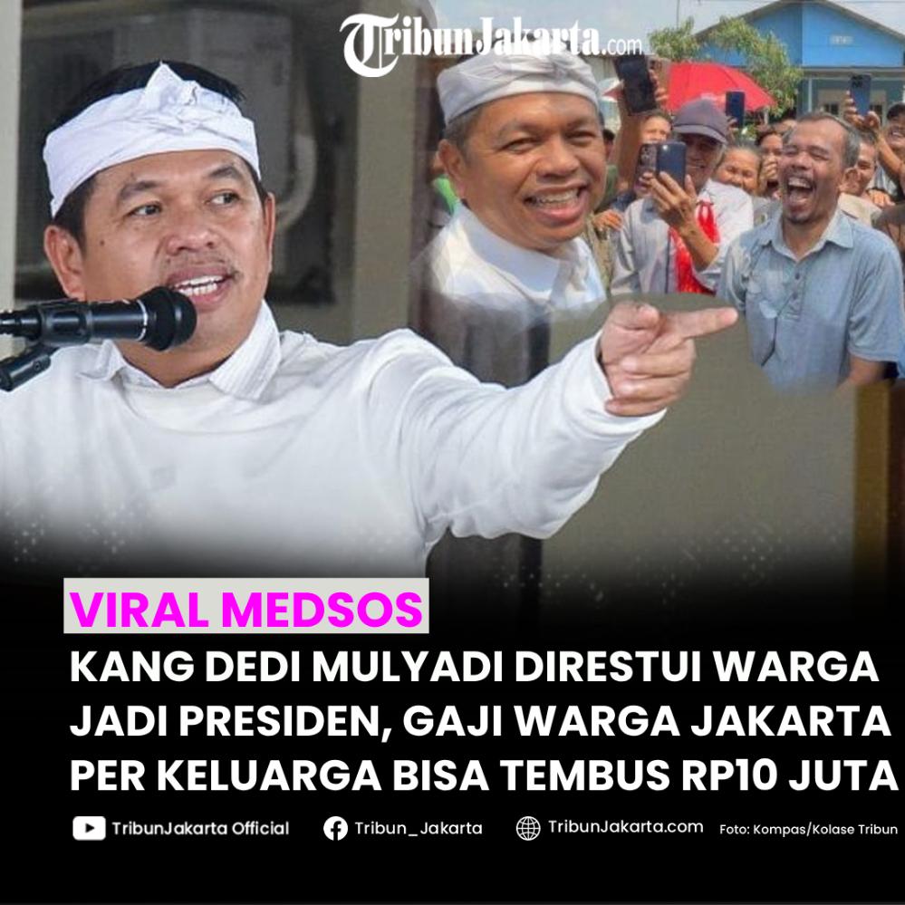 Restu dari warga Depok mendukung Kang Dedi Mulyadi bisa menjadi Presiden Indonesia ke depannya. Selain itu, Dedi Mulyadi sempat menyinggung persoalan gaji di Jakarta yang bisa diberikan Rp10 juta per kepala keluarga.