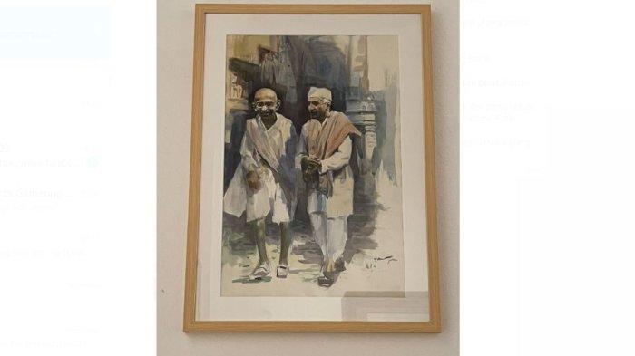 Lukisan Mahatma Gandhi dan Jawaharlal Nehru di Moscow Museum of Modern Art.