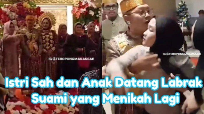 Suami dilabrak istri dan anaknya karena menikah lagi padahal belum resmi bercerai.