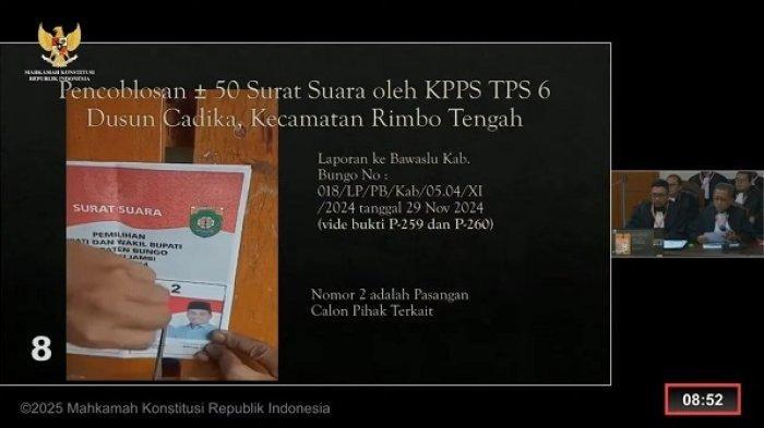 SIDANG MK - Mahkamah Konstitusi (MK) telah menggelar sidang sengketa Pilkada Bungo untuk gugatan yang diajukan paslon nomor 1 Dedy Putra - Tri Wahyu Hidayat pada Senin (13/1/2025).