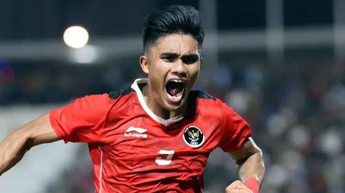 Selebrasi Ramadhan Sananta striker Indonesia usai mencetak gol ke gawang Thailand
