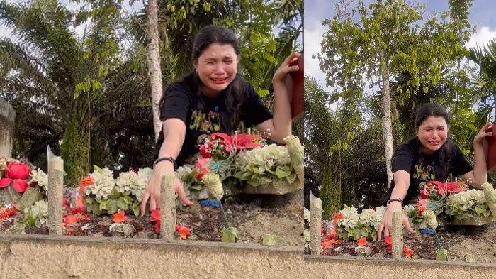 Vera Simanjuntak menangis di atas makam Brigadir Nofriansyah Yosua Hutabarat