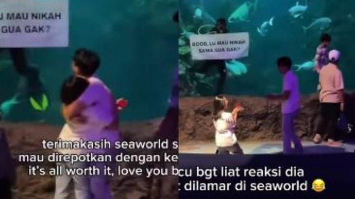 Heboh eorang wanita bernama Jasmine Bunga melamar kekasihnya di Sea World, videonya viral di media sosial.