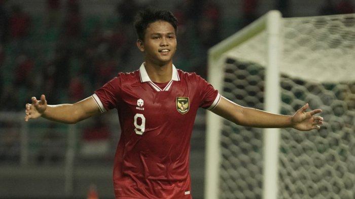 Hokky Caraka usai mencetak gol untuk membawa timnas Indonesia U19 unggul atas Timor Leste