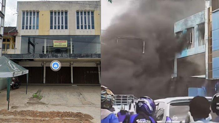 Kebakaran di Simpang Puncak Kota Jambi (kanan). Kondisi ruko sebelum terbakar (kiri)
